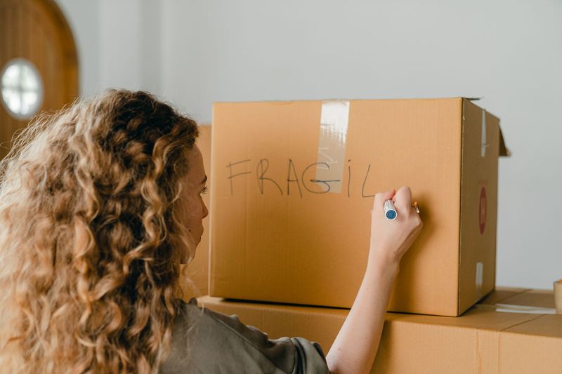 Moving crew carrying boxes through a Phoenix apartment building